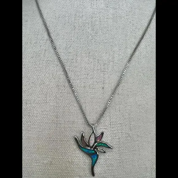 Stunning Silver and Opal Floral Pendant Necklace - Picture 2 of 11
